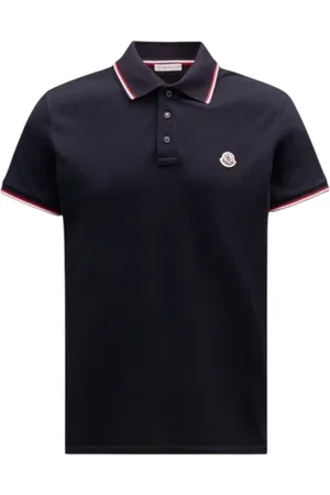 Moncler Koszulki, Mężczyzna, Niebieski, 3XL, Bawełna, Polo Shirt with Tricolor Trim Navy