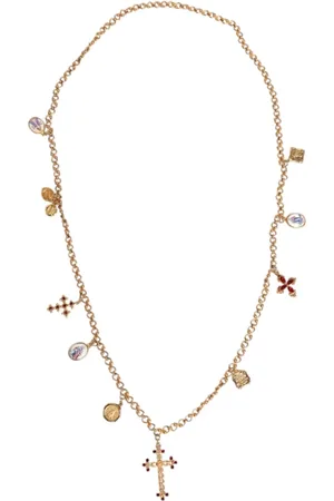 Dolce & Gabbana Akcesoria, Kobieta, Żółty, ONE SIZE, Złoty Krzyż Naszyjnik