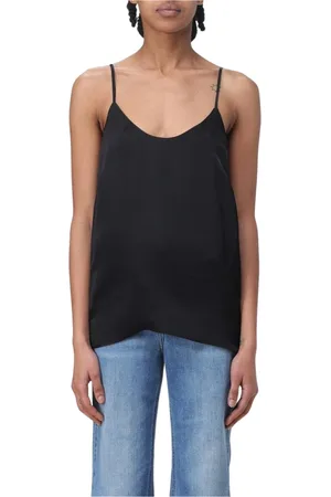 Twin-Set Koszulki, Kobieta, Czarny, XS, Czarny Jedwabny Top Cami