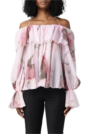 BLUMARINE Bluzki, Kobieta, Różowy, S, Różowy Kwiatowy Bluzka z odkrytymi ramionami