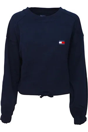 Tommy Hilfiger Swetry, Kobieta, Niebieski, XS, Bawełniany sweter z elastycznymi mankietami