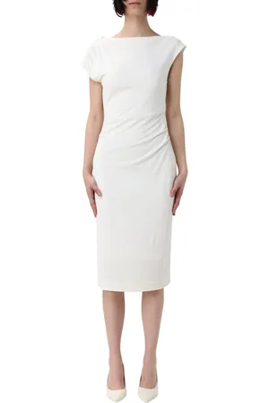 HUGO BOSS Sukienki, Kobieta, Biały, M, Elegancka Biała Midi Sukienka Boss