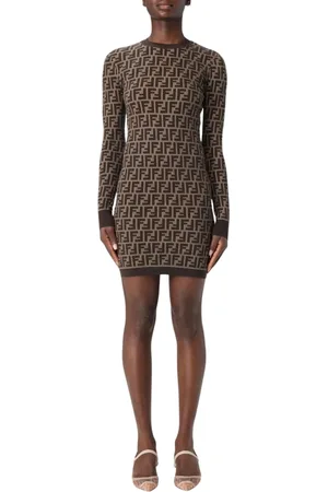 Fendi Sukienki, Kobieta, brązowy, S, Elegancka Brązowa Sukienka Midi