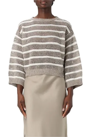 Brunello Cucinelli Swetry, Kobieta, Beżowy, S, Pulower Sweter w Paski