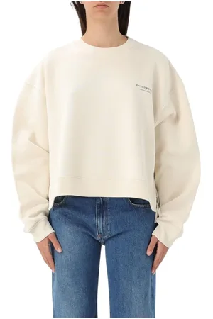 Serafini Bluzy, Kobieta, Biały, S, Niebieski Cropped Sweatshirt Luksusowy Styl