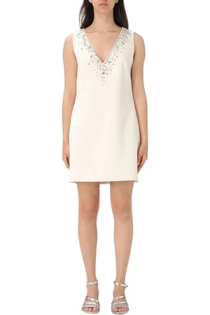 Liu Jo Sukienki, Kobieta, Beżowy, M, Champagne Embellished Mini Sukienka Bez Rękawów
