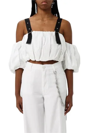 Pinko Bluzki, Kobieta, Biały, XS, Elegant Puff Sleeve Crop Top
