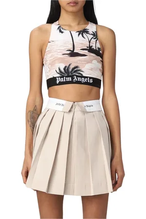 Palm Angels Koszulki, Kobieta, Beżowy, M, Beżowy Top z nadrukiem palm