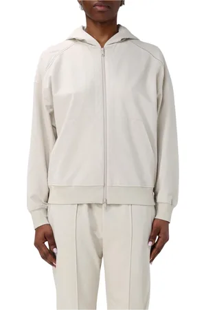 Brunello Cucinelli Bluzy, Kobieta, Biały, S, Biała Bluza z Zamkiem Relaxed Fit
