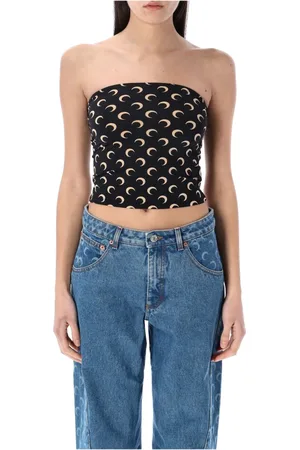 Marine Serre Koszulki, Kobieta, Czarny, L, Top Bustier Moon Allover