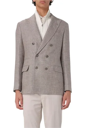 Brunello Cucinelli Kurtki, Mężczyzna, brązowy, L, Brązowy lniany blezer Elegancki Styl