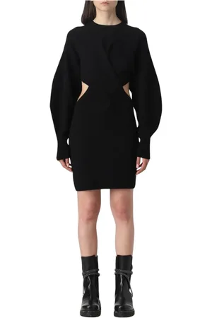 Alexander McQueen Sukienki, Kobieta, Czarny, M, Kaszmir, Czarna Rozcięta Dzianinowa Sukienka Mini