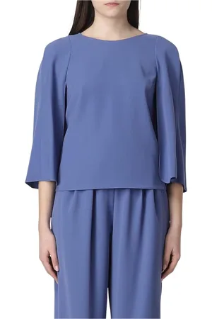 Emporio Armani Bluzki, Kobieta, Niebieski, S, Elegant Cape Sleeve Blouse