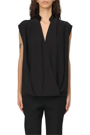 HUGO BOSS Koszulki, Kobieta, Czarny, XS, Elegancka Czarna Bluzka Bez Rękawów