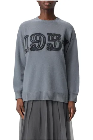 Max Mara Swetry, Kobieta, Szary, S, Kaszmir, Haftowany Sweter z Kaszmiru Liliowy