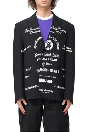 Msgm Kurtki, Mężczyzna, Czarny, XL, Czarny Tekstowy Blezer