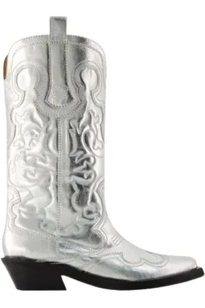 Ganni Buty, Kobieta, Szary, 38 EU, Skóra, Leather boots