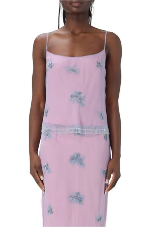 BLUMARINE Koszulki, Kobieta, Różowy, M, Tiul, Koronkowa Sukienka w Kwiaty Styl Elegancki