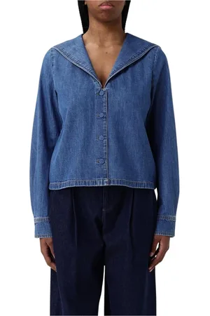 Frame Koszule, Kobieta, Niebieski, S, Denim, Stylowa Koszula z Denimu z Kołnierzem Marynarskim