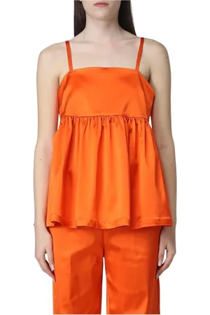 SEMICOUTURE Koszulki, Kobieta, Pomarańczowy, XL, Elegancki Jedwabny Top Bez Rękawów