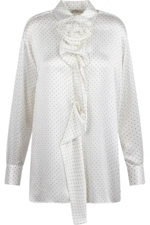 ERMANNO SCERVINO Bluzki, Kobieta, Biały, 2XS, Bluzka w kropki z aplikacją kwiatową