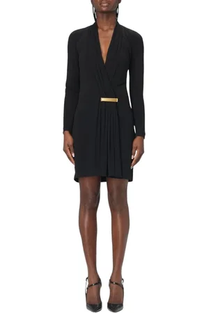 Tom Ford Sukienki, Kobieta, Czarny, 3XS, Elegancka Czarna Sukienka z Jerseyu Złoty Akcent