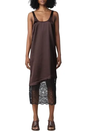 Ganni Sukienki, Kobieta, brązowy, S, Nylon, Elegancka Midi Slip Sukienka