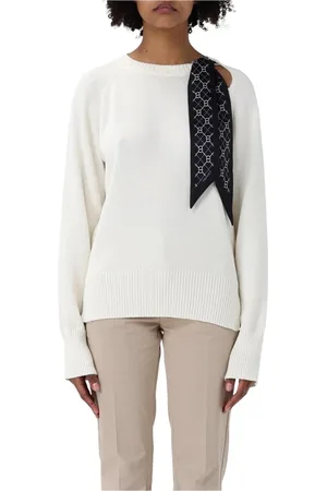 Twin-Set Swetry, Kobieta, Biały, L, Elegancki Czarny Sweter z Detaliami