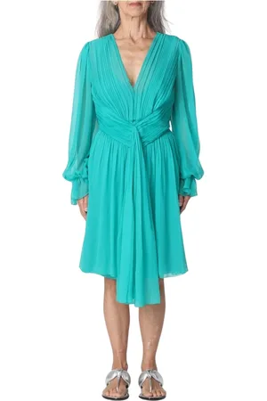 Alberta Ferretti Sukienki, Kobieta, Niebieski, XS, Szyfon, Zielona Jedwabna Sukienka z Chiffonu z Węzłem