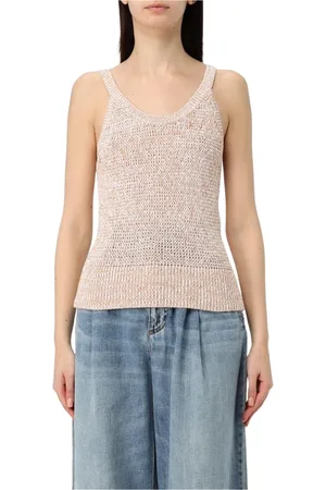 Armani Exchange Swetry, Kobieta, Beżowy, L, Beżowy Dzianinowy Top Bez Rękawów