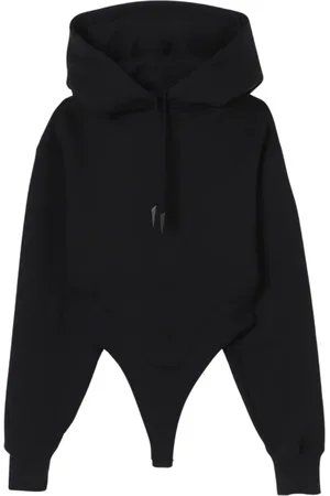 MUGLER Koszulki, Mężczyzna, Czarny, XS, Czarna Bodycon Hoodie dla Kobiet