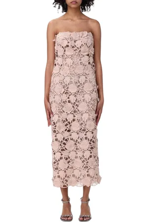 ERMANNO SCERVINO Sukienki, Kobieta, Beżowy, S, Koronkowa Sukienka Midi W Kwiaty Elegancki Styl