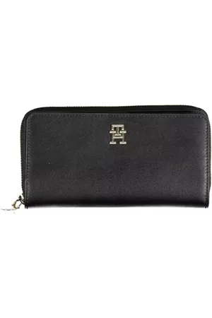 Tommy Hilfiger Akcesoria, Kobieta, Czarny, ONE SIZE, Len, Czarna portmonetka z zamkiem błyskawicznym i zatrzaskiem