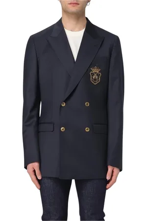 Dolce & Gabbana Garnitury, Mężczyzna, Niebieski, XL, Granatowy Blezer z Haftem Herbu