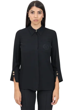 Elisabetta Franchi Bluzki, Kobieta, Czarny, M, Elegancka Czarna Koszula z Żorżety