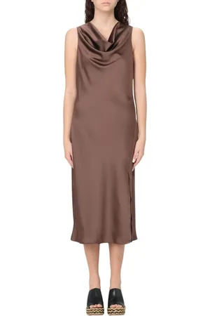 Patrizia Pepe Sukienki, Kobieta, brązowy, XS, Elegancka Iworyjska Sukienka Midi z Dekoltem w serek