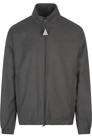 Moncler Kurtki, Mężczyzna, Szary, 2XL, Szary wełniany płaszcz z logo skórzane