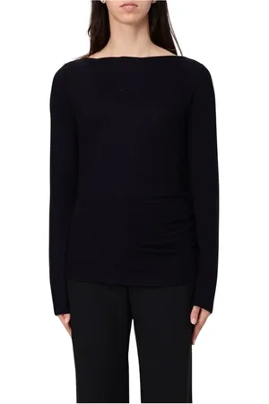 Max Mara Koszulki, Kobieta, Czarny, M, Elegancki Czarny Top z Dekoltem w Kształcie Łodzi