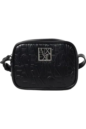Armani Exchange Torebki, Kobieta, Czarny, ONE SIZE, Czarna Torebka z Wytłoczonym Logo
