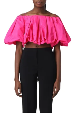 Pinko Bluzki, Kobieta, Różowy, M, Fuchsia Puff Sleeve Crop Top