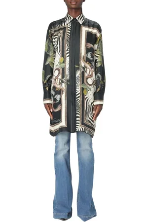 Roberto Cavalli Sukienki, Kobieta, Wielobarwność, S, Animal Print Jedwabna Koszula Elegancki Styl