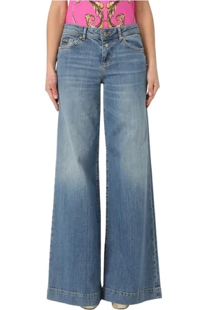 VERSACE Jeansy, Kobieta, Niebieski, W28, Denim, Kolorowe Spodnie Moda Wide Leg