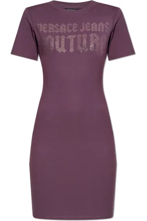 VERSACE Sukienki, Kobieta, Fioletowy, XS, Bawełna, Sukienka z logo