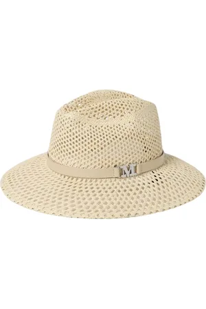 Max Mara Akcesoria, Kobieta, Beżowy, 58 CM, Elegancki Iwory Fedora Hat z skórzanym paskiem