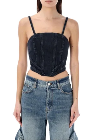 AMIRI Koszulki, Kobieta, Czarny, S, Denim, Bezrękawnik z Denimu i Gorsetem