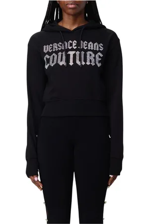 VERSACE Bluzy, Kobieta, Czarny, XS, Iridescent Logo Cropped Hoodie