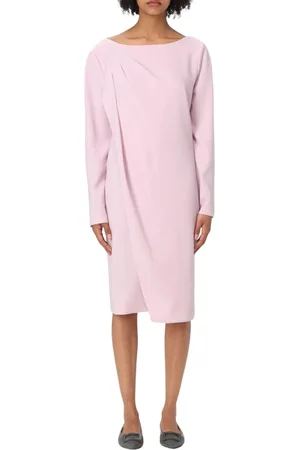 Emporio Armani Sukienki, Kobieta, Różowy, L, Niebieska Sukienka w Stylu Drapowanym Midi