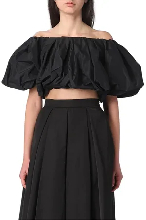 Pinko Bluzki, Kobieta, Czarny, L, Elegant Off-Shoulder Crop Top