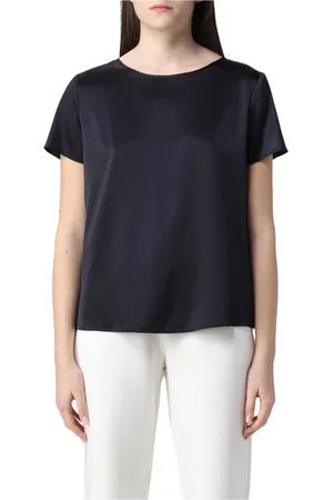 Emporio Armani Bluzki, Kobieta, Czarny, M, Czarna Jedwabna Bluzka Satynowa
