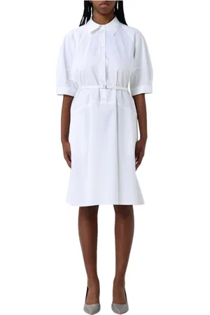 HUGO BOSS Sukienki, Kobieta, Biały, XS, Elegancka sukienka z paskiem krótkie rękawy